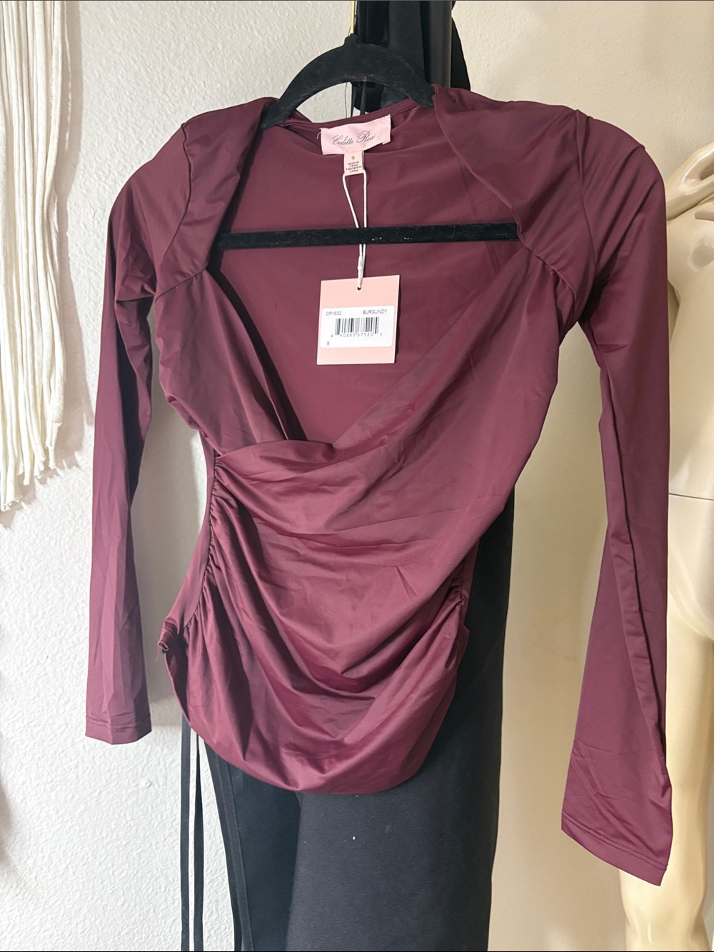 Colette Rose House of CB Burgundy Long-Sleeve Ruched Wrap Top
